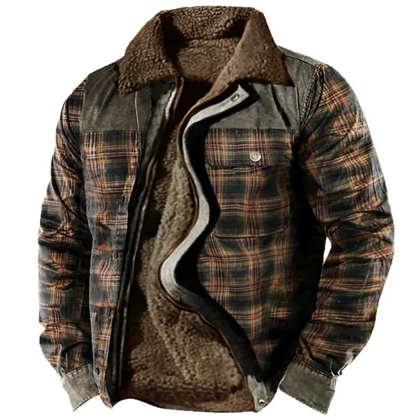 Men's Retro Check Pattern Stitching Fleece Warm Wanderer Jacket Only $66.89 - Wayrates.com 
