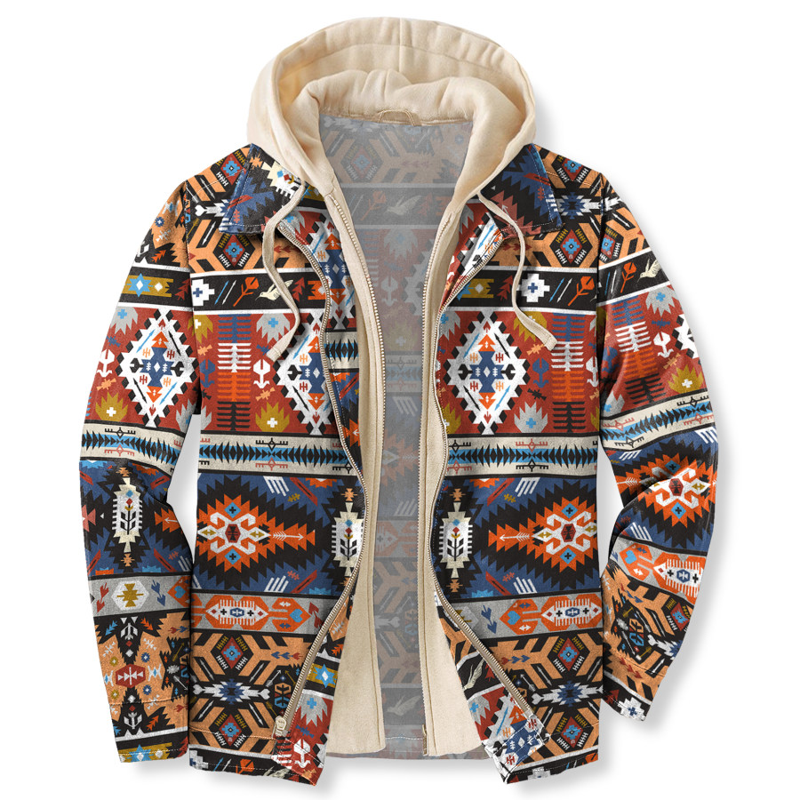 

Men's Autumn & Winter Outdoor Casual Vintage Ethnic Print Hooded Jacket