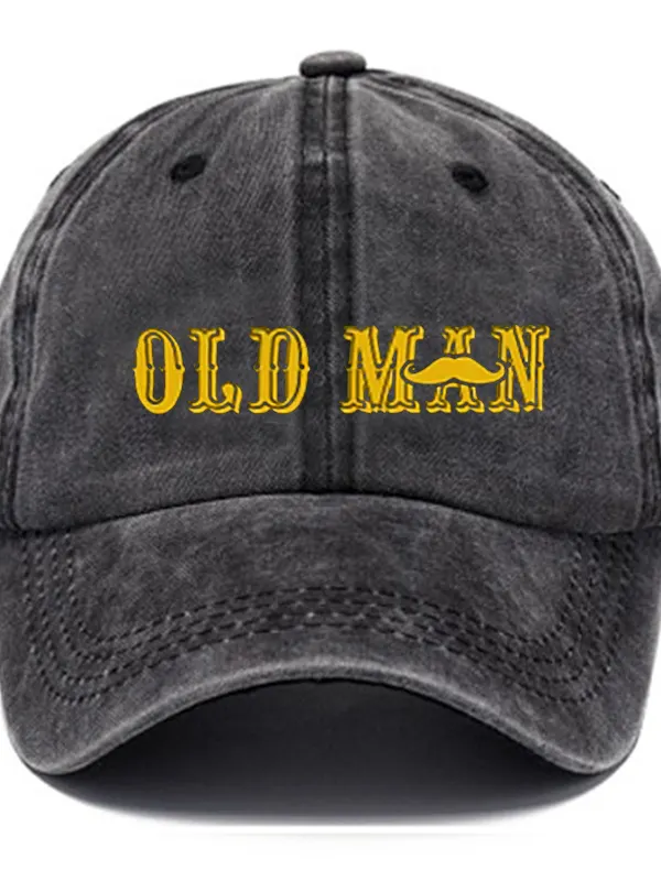 Old Man Print Men's Vintage Washed Hat - Menbarn.com 