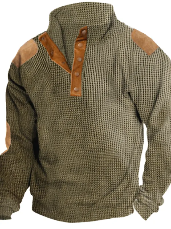 Men's Training Colorblock Waffle Lapel Sweatshirt - Wantbright.com 