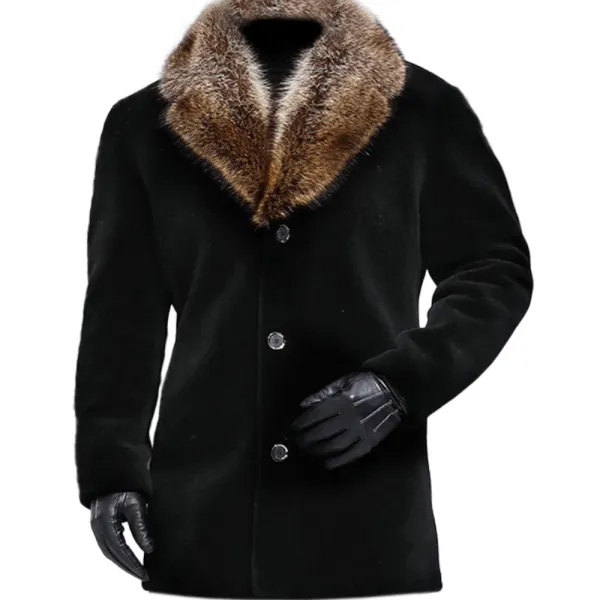 Men's Casual Fur Collar Mid-length Coat - Cotosen.com 