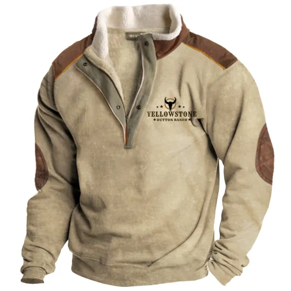Men's Vintage Western Yellowstone Zipper Stand Collar Sweatshirt - Spiretime.com 