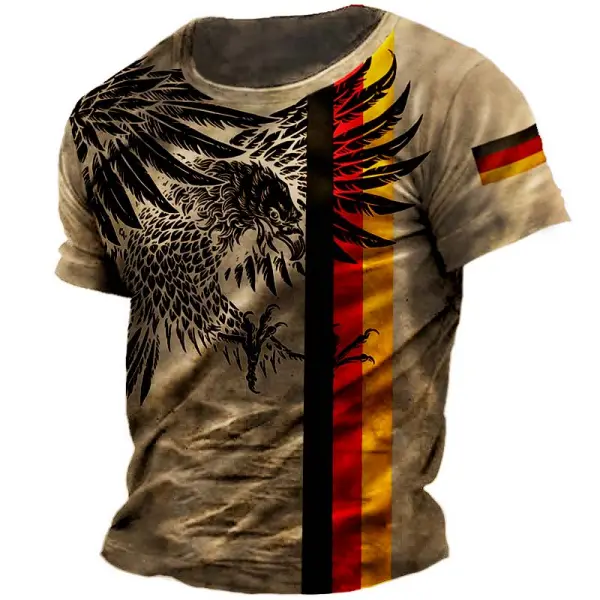 Plus Size Men's Outdoor Vintage German Flag Eagle Print T-Shirt - Elementnice.com 