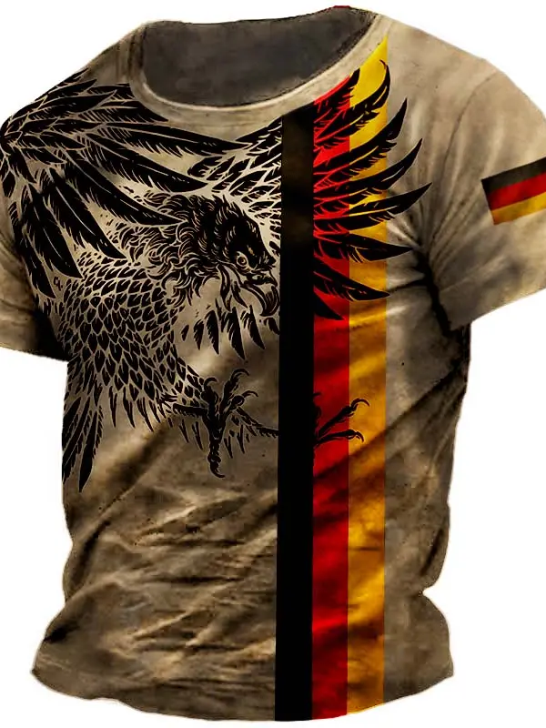 Plus Size Men's Outdoor Vintage German Flag Eagle Print T-Shirt - Menwyx.com 