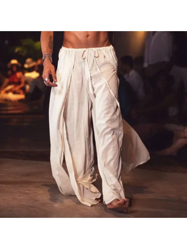 Men's Linen Slit Wide Leg Pants - Timetomy.com 