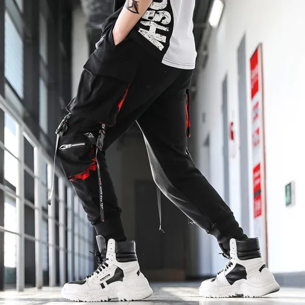 Hip Hop Multi-pocket Letter Strap Pants - Burstarsunshine.com 