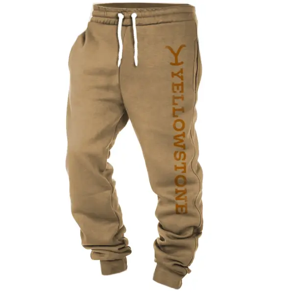 Men's Outdoor Vintage Yellowstone Print Elastic Waist Casual Trousers - Dozenlive.com 