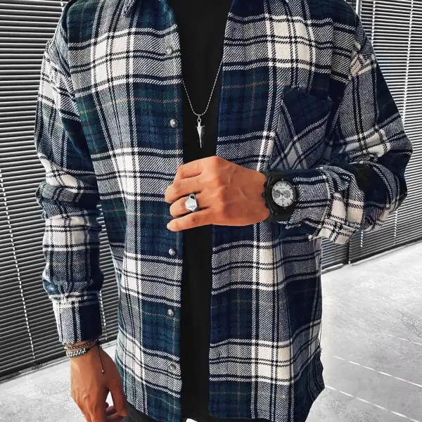 Casual Fashion Plaid Texture Long Sleeve Jacket - Keymimi.com 