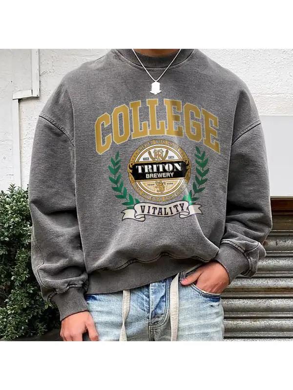 College Print Crew Neck Sweatshirt - Anrider.com 