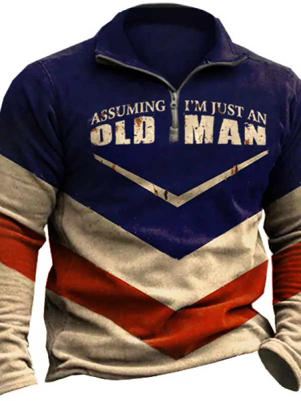 Old Men Was Your First Mistake Men's Retro Garage Henley Zipper Sweatshirt - Menbarn.com 