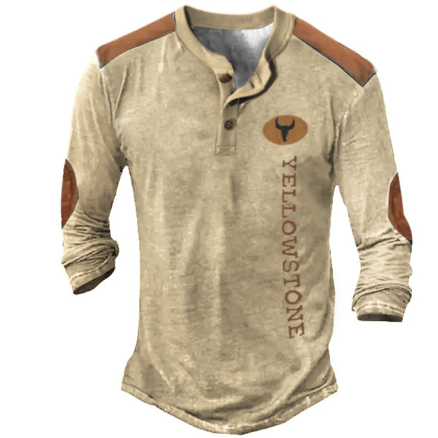 

Men's Vintage Yellowstone Colorblock Henley T-Shirt