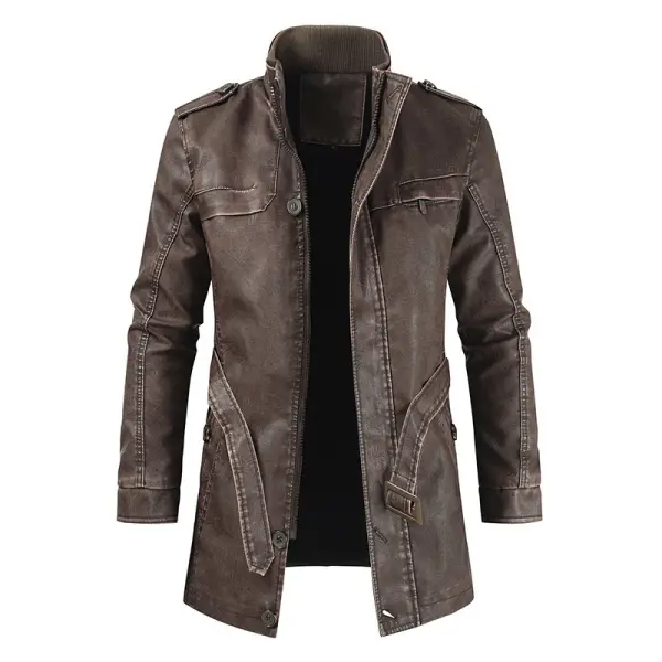 Mens outdoor long leather cold-resistant jacket - Fineesa.chimpone.com 