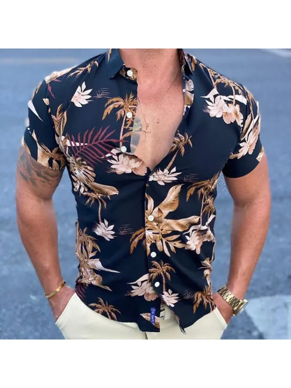 Slim-fit floral print short-sleeved shirt - Plazabery.chimpone.com 