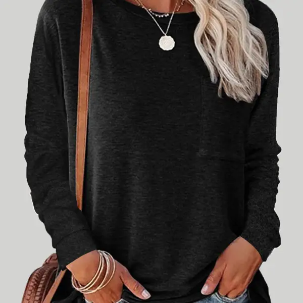 Round Neck Long Sleeve Casual Loose Ladies T-Shirt - Styletaken.chimpone.com 