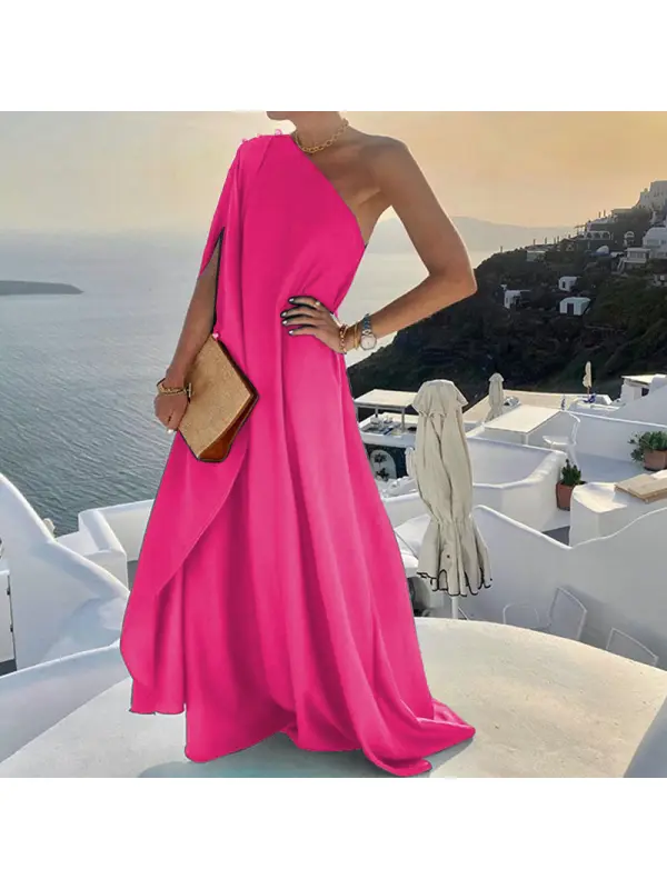 Ladies Elegant Fashion Loose One Shoulder Dress - Ininrubyclub.com 