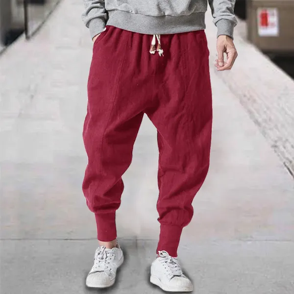 Men's Linen Casual Bloomers Harem Belted Pants - Ootdyouth.com 