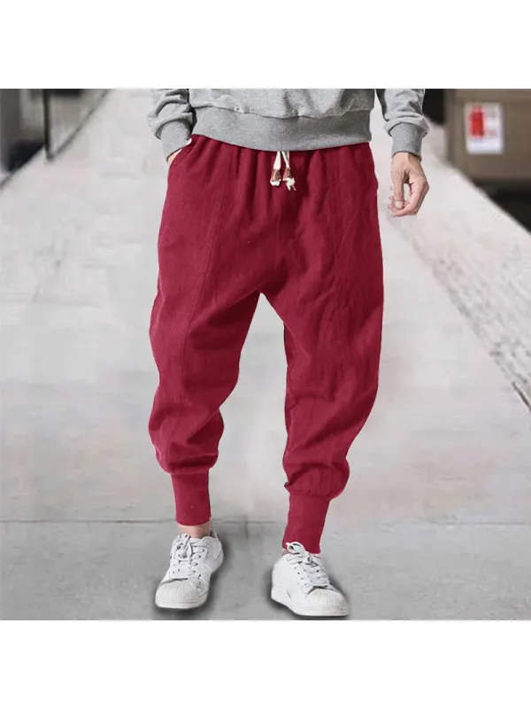 Men's Linen Casual Bloomers Harem Belted Pants - Anrider.com 