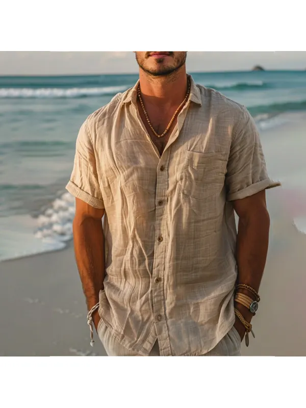 Men's Holiday Linen Pocket Button-Down Shirt - Ininrubyclub.com 