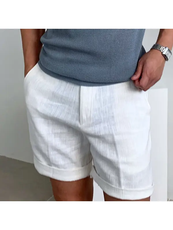 Gentleman Classic Plain Breathable Drawstring Linen Shorts - Fithuge.com 