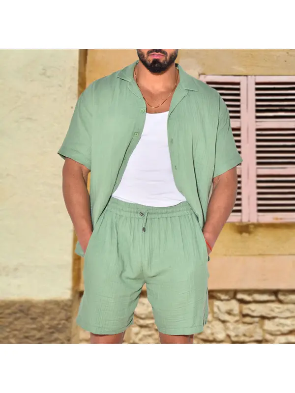 Cotton And Linen Casual Men's Summer Short-sleeved Shorts Suit - Fithuge.com 