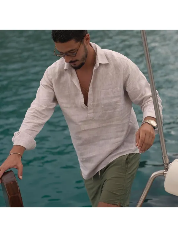 Linen Textured Resort Men's Summer Shirt With Chest Pocket - Ininrubyclub.com 
