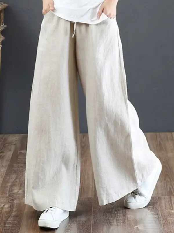 Literary Cotton And Linen Loose Wide-Leg Pants - Fithuge.com 