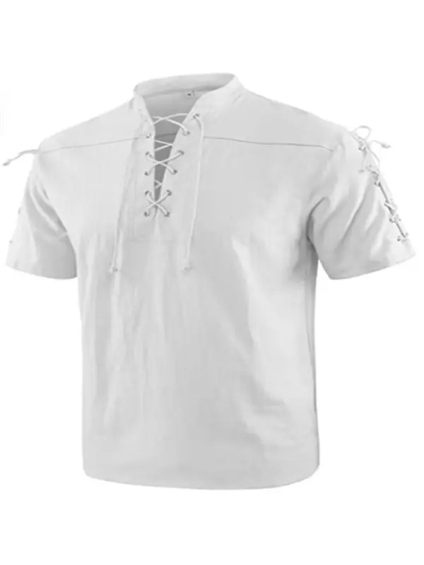 Men's Vintage Renaissance Gothic Cotton Linen Solid Shirt Shirt - Ininrubyclub.com 