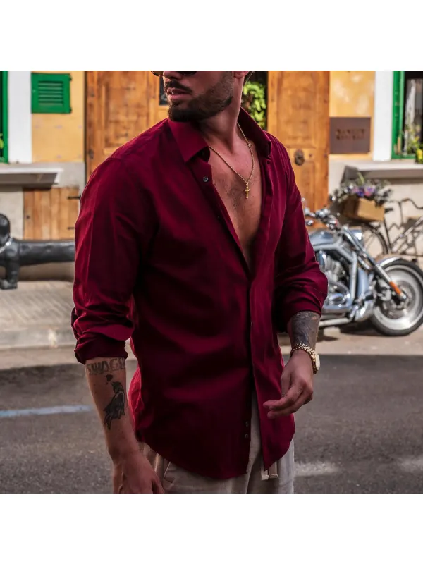 Linen Burgundy Street Casual Men's Summer Shirt - Minicousa.com 