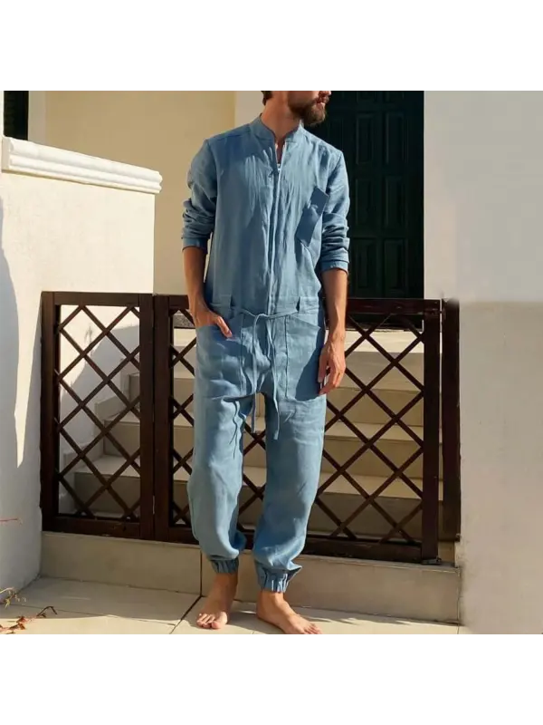 Retro Comfort Men's Linen Jumpsuit - Fithuge.com 
