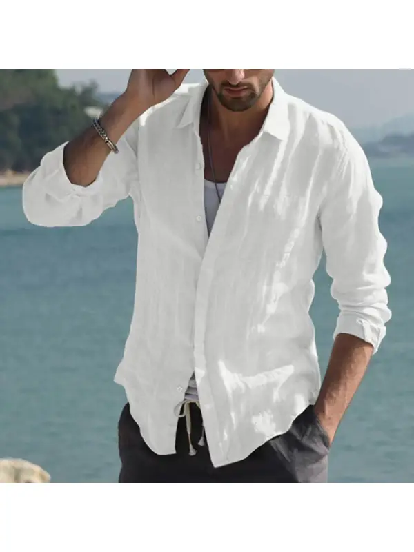 Men's Vintage Cotton Linen Shirt - Aptkoi.com 