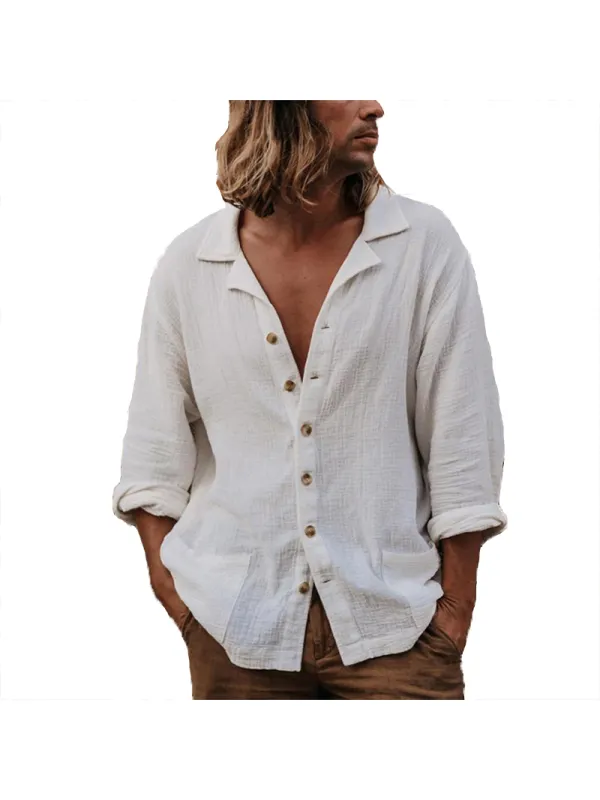 Men's Casual Loose Cotton Linen Long-sleeved Shirt - Lovethx.com 