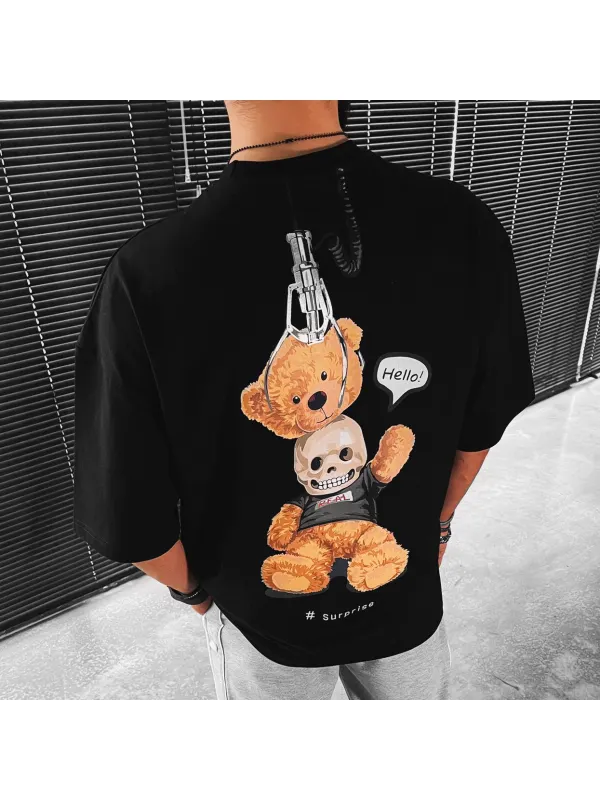 Surprise Letter Teddy Bear Print Short-sleeved T-shirt - Anrider.com 