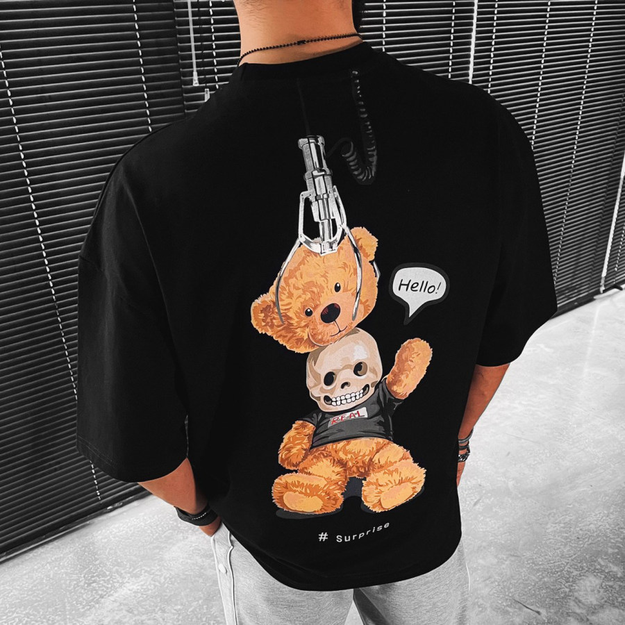 

Surprise Letter Teddy Bear Print Short-sleeved T-shirt