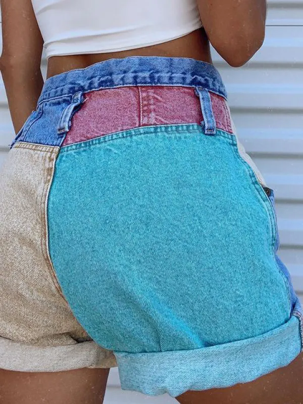 Fashion Casual Stitching Denim Shorts - Oasisjoy.com 