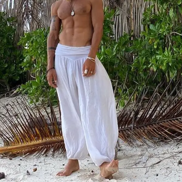 Mens Linen Minimalist Romantic Holiday Harem Pants - Cotosen.com