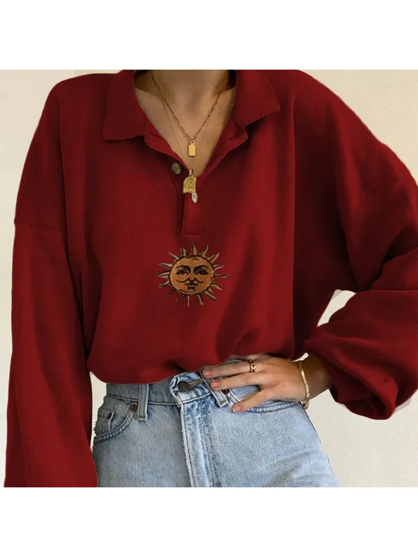 Sun Print Long Sleeve Sweatshirt - Ootdmw.com 