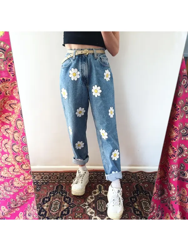 Fashion Flower Print Loose Jeans - Realyiyishop.com 