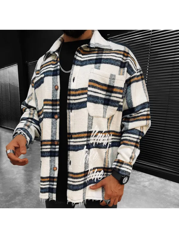 Checked Texture Fleece Shirt Jacket - Realyiyi.com 