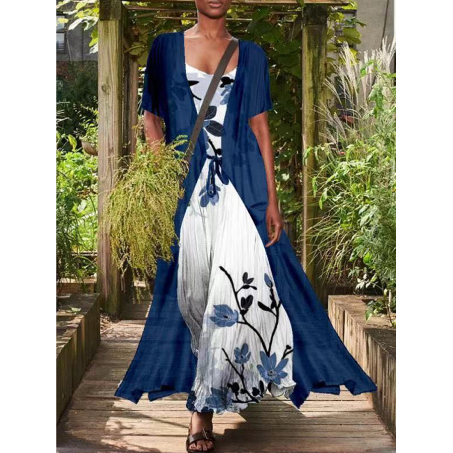 

Casual Loose Floral Print Suit Short Sleeve Maxi Dress