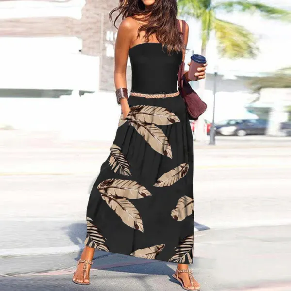 Fashion Tube Top Feather Print Dress Only $36.89 - Wayrates.com 