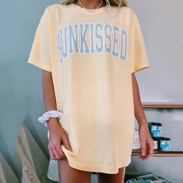 Round neck short sleeve letters casual tee - Leanarea.chimpone.com 