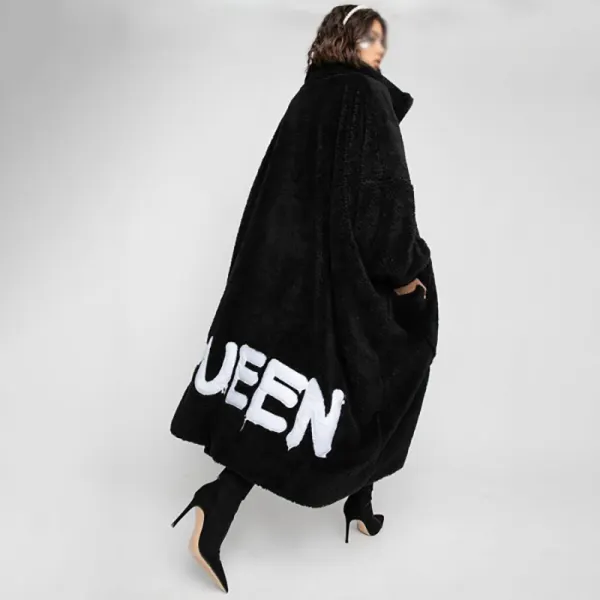 Women's Letter Plush Long Coat - Leanarea.chimpone.com 