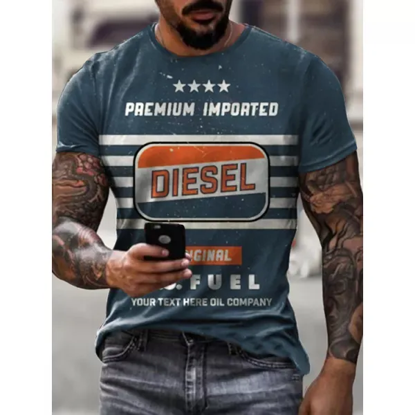Mens Vintage Motor Diesel Oil Badge Printed T-shirt - Fineesa.chimpone.com 