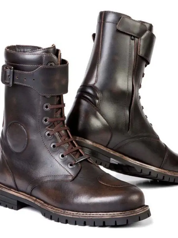 Vintage casual round tie leather boots - Pragmaace.com 