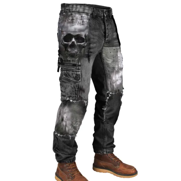 Mens Skull Print Outdoor Wear-Resistant Army Pants - Upgradecool.com 
