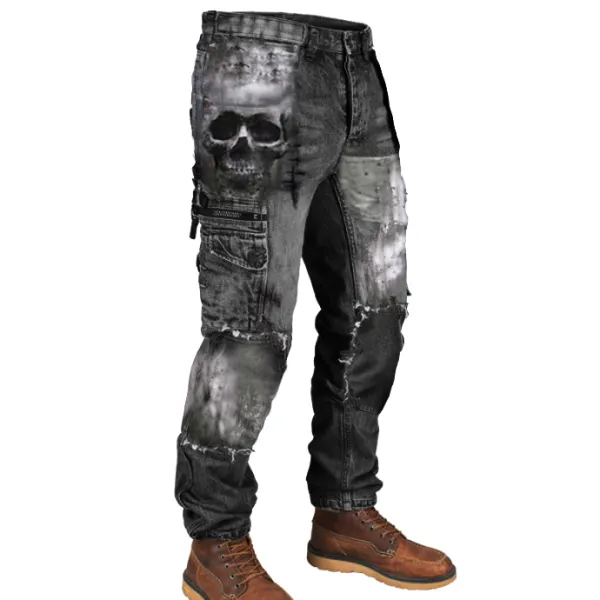 Mens Skull Print Outdoor Wear-Resistant Army Pants - Elementnice.com 