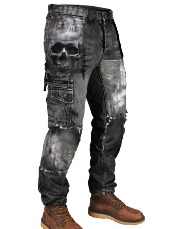 Mens Skull Print Outdoor Wear-Resistant Army Pants - Pragmaace.com 