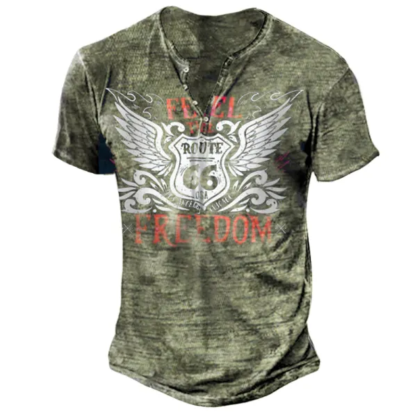 Mens US Route 66 Printed Deep V Neck T-Shirt - Nikiluwa.com 