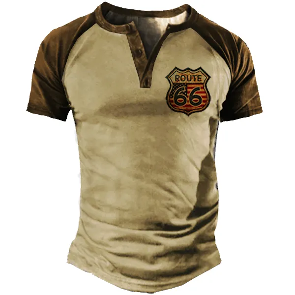 Men's Vintage Route 66 Motorcycle Short Sleeve T-Shirt - Cotosen.com 
