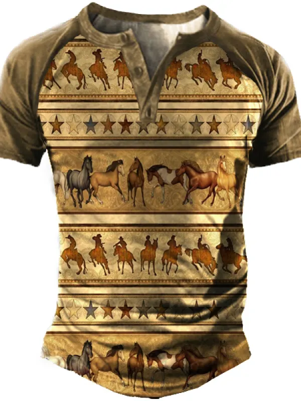 Aztec Men's Short Sleeve Henley T-Shirt - Wantbright.com 